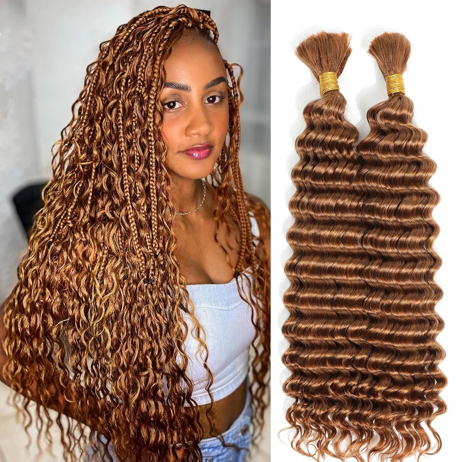 Hairsmarket Human Boho Bulk Braiding Hair Extensions Deep Wave 