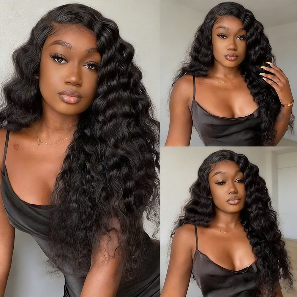 Hairsmarket Full Lace Frontal 13x6 Human Hair Wig Loose Deep Pre-Plucked Glueless Wigs HD Transparent Lace 250% Density