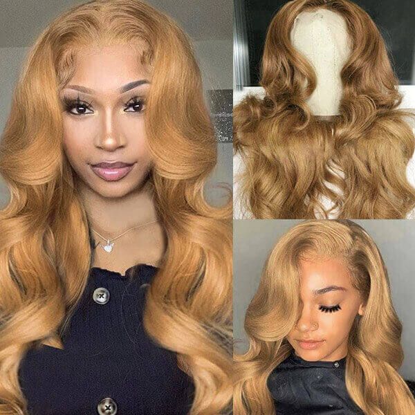 #27 Honey Blonde Colored Wig Body Wave Human Hair Wigs 13x6x1 Lace Part Wig #27 Color