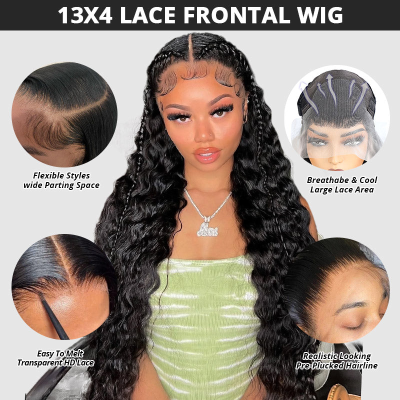 Hairsmarket Pre-Everything 13x4 Lace Front Wig Buy Wig Get A Free Bundle Straight Body Wave Deep Wave
