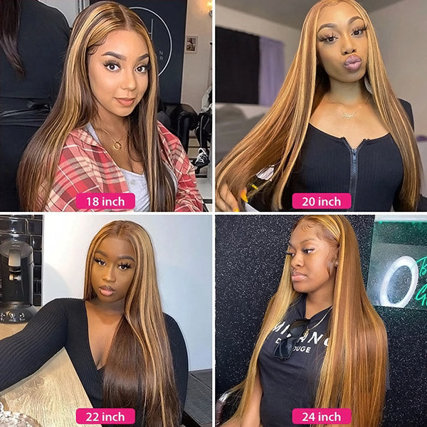 Honey Blonde Highlight Wig Straight Hair 13x6 Lace Front Wigs 30 Inch P4/27 Colored Wigs