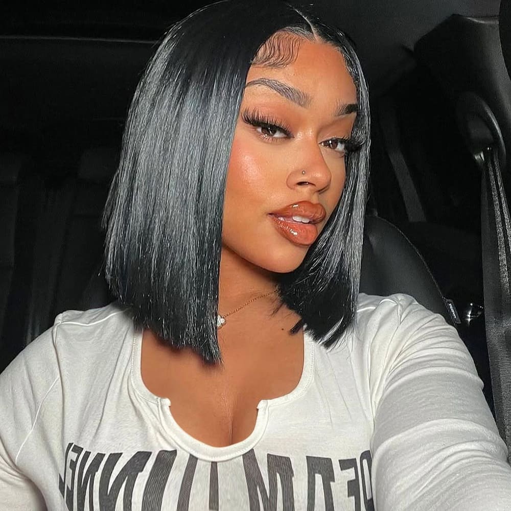 Straight Human Hair 13x4 Lace Front Wigs Short Bob Lace Wigs 14 Inch