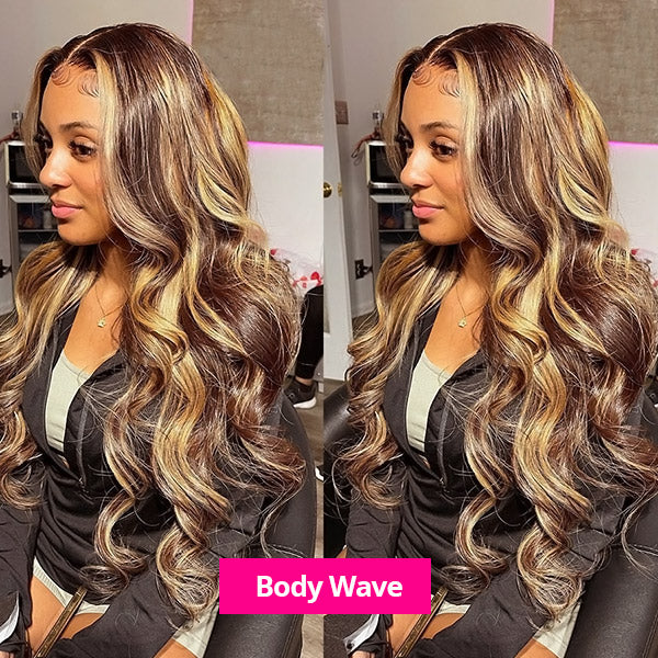 Balayage Highlight Glueless Wigs Body Wave 13x4 Lace Front Wigs Ombre 13x6 Invisible HD Lace Frontal Wigs P4/27 Color