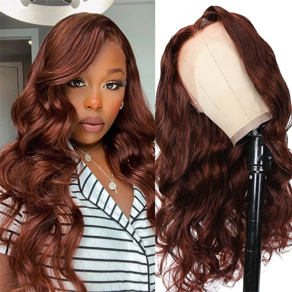 Reddish Brown Wear And Go Wig Body Wave Glueless Human Hair Wigs 13x4 HD Lace Front Wigs