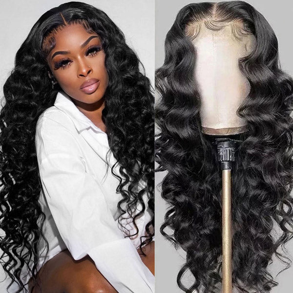 Loose Deep Wave 13x4 Lace Front Wig Pre Plucked Glueless Human Hair Wigs