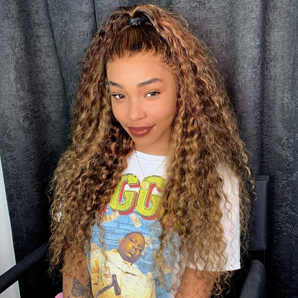 (Super Deal)Highlight P4/27 Human Hair Deep Wave 13x4 Lace Front Wig HD Transparent Lace Front 100% Human Hair Wig