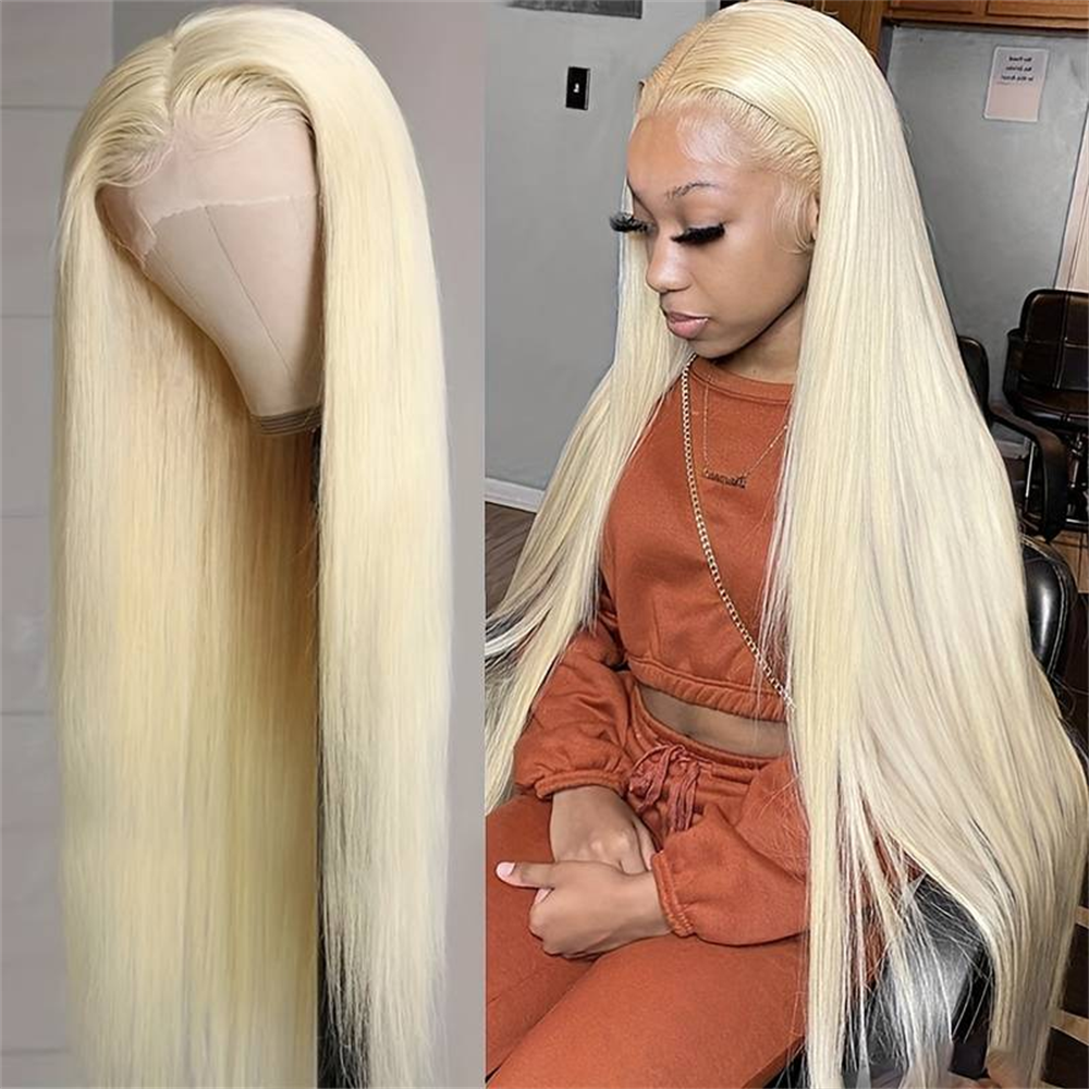 Hairsmarket 613 Blonde Lace Front Wig Straight Human Hair Wig 13x4 Lace Frontal Wig 36 Inch Barbie Blonde Wig