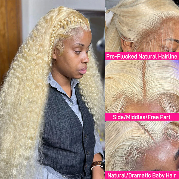 Blonde Glueless Human Hair Wig Blonde Curly Wig 613 Deep Wave Wig 13x4 Lace Front Wigs Wear And Go Lace Wigs