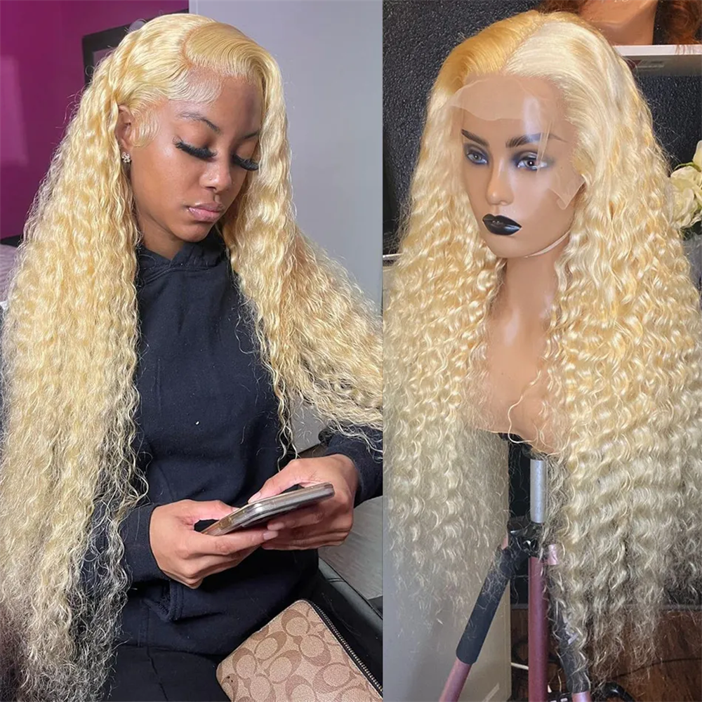 613 Deep Wave Wig Blonde Wig Glueless Deep Wave Human Hair Wigs Barbie Wig 13x4 HD Lace Front Wigs