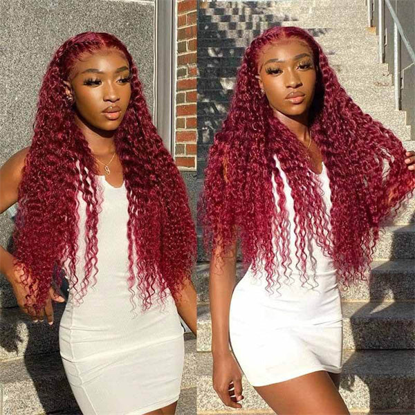 Burgundy 99J Deep Wave Lace Front Wigs Pre Plucked 13x4 HD Lace Frontal Wig