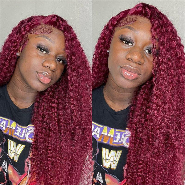 Burgundy 99J Deep Wave Lace Front Wigs Pre Plucked 13x4 HD Lace Frontal Wig