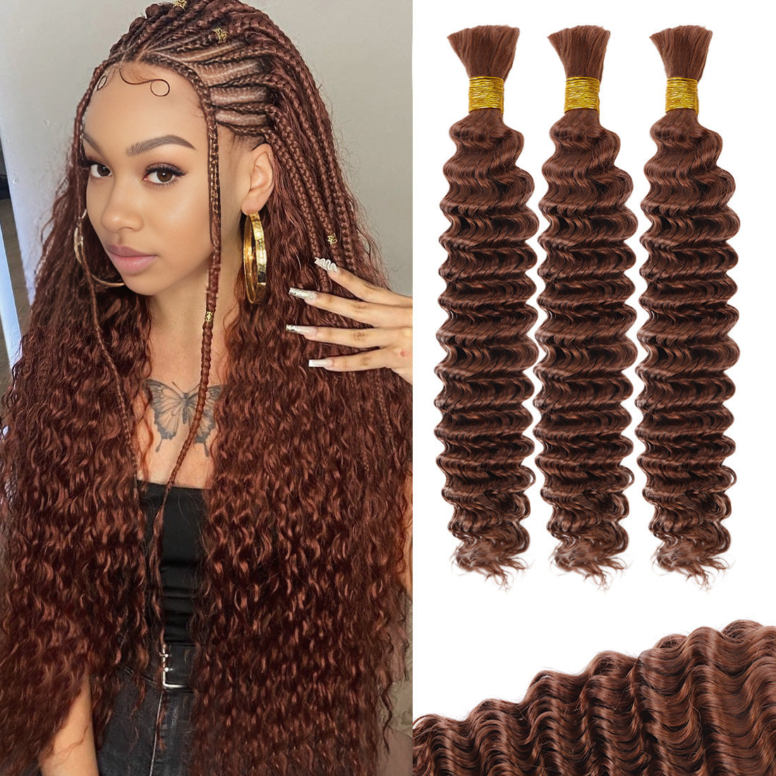 Hairsmarket Human Boho Bulk Braiding Hair Extensions Deep Wave 
