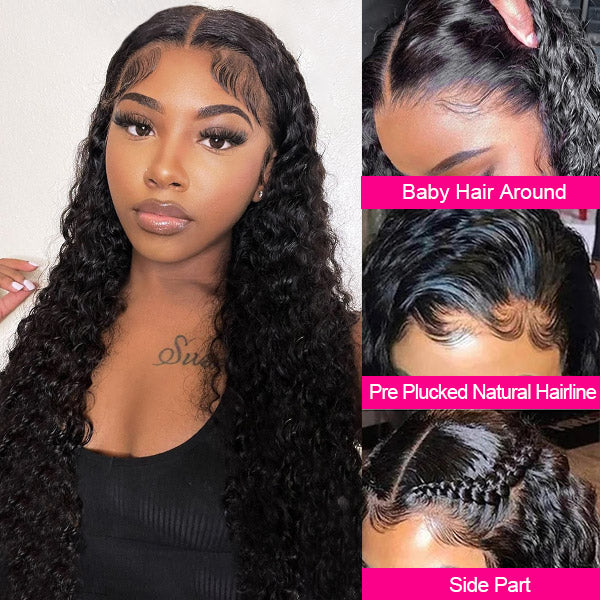 Glueless Human Hair Wigs Deep Curly 13x4 Lace Front Wigs With 3 Cap Sizes