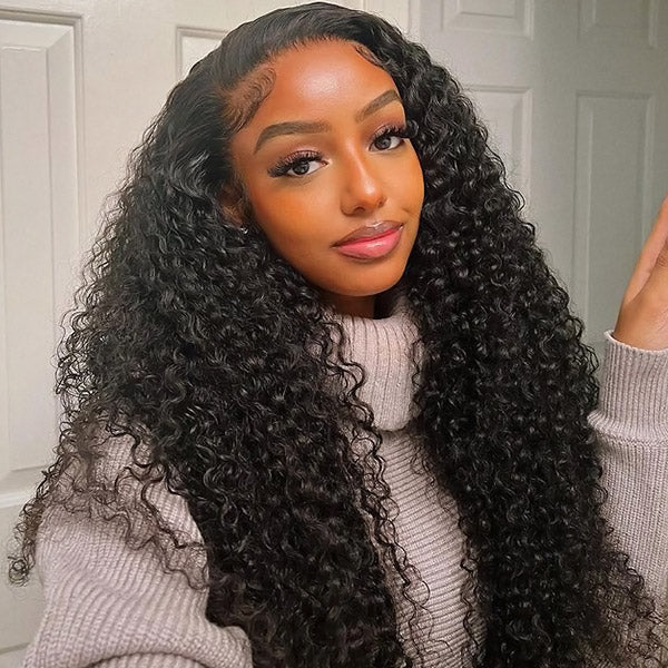 Glueless Curly Wave Human Hair Wigs Pre Cut Lace Kinky Curly 13x6 HD Lace Frontal Wigs
