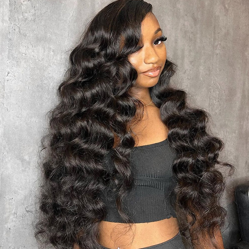 Hairsmarket Glueless Loose Deep Wave Human Hair Wigs 4x4 Lace Closure Wig Wear and Go HD Lace Wigs