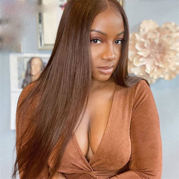 Light Brown Bundles with Closure Straight Human Hair 3 Bundles with 4x4 Lace Closure