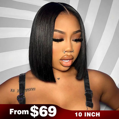 10&quot;=$69 | Short Bob 13x4 Lace Frontal Wig Straight Human Hair Full Lace Frontal Wig