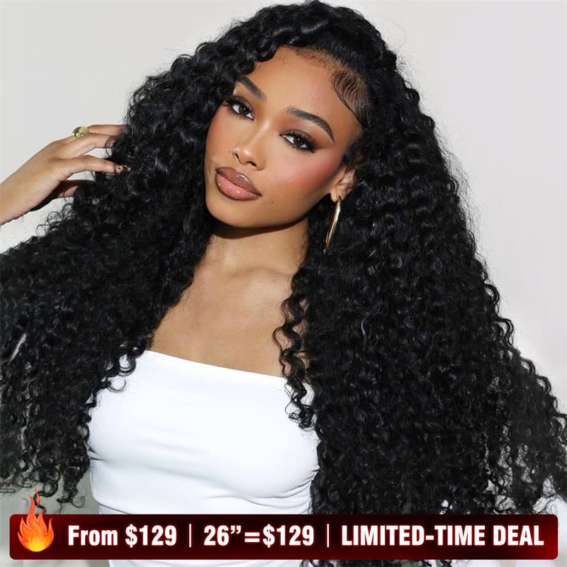 26"=$129 | Human Hair 13x4 Lace Wig HD Transparent Curly Lace Front Wig Human Hair Wig