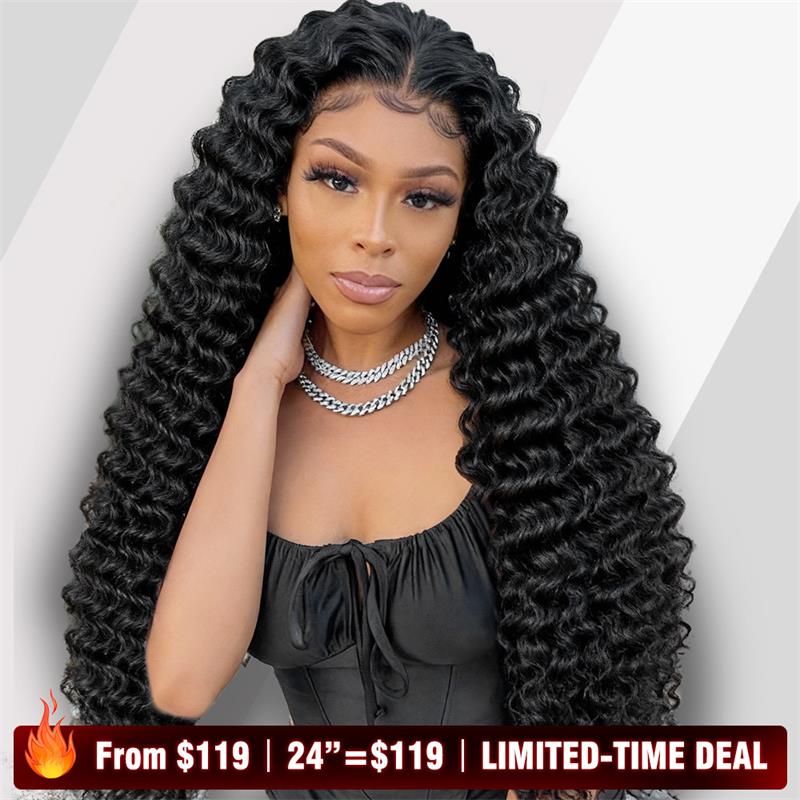 24&quot;=$119 | Human Hair Water Wave 13x4 Lace Wig HD Transparent Lace Front Wig 180% Density