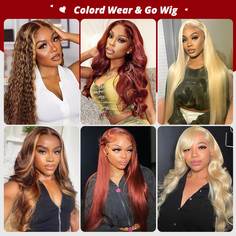 Hairsmarket Wear And Go Wigs Reddish Brown/Highlight Brown/613 Blonde Human Hair Colored Glueless Wigs