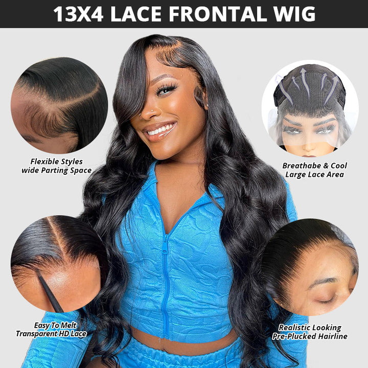 Hairsmarket Body Wave Lace Front Wigs Pre Plucked Glueless Wigs 13x4 HD Lace Wigs 200% Density