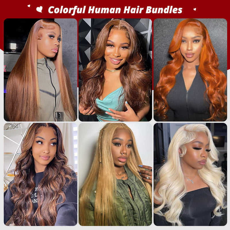 Hairsmaket Colored Bundles 613/Brown/Ginger/Highlight Human Hair Bundles with Closure
