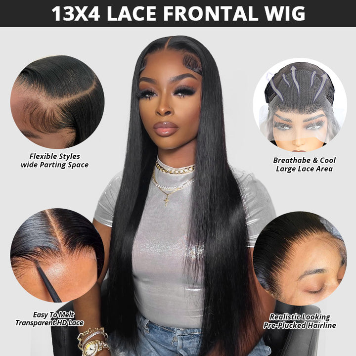 Straight Lace Front Wigs 13x4 HD Lace Frontal Wig Pre Plucked Glueless Human Hair Wigs