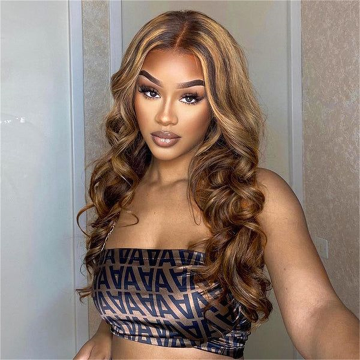 Body Wave Wear And Go Wig Blond Highlights 13x6 HD Lace Frontal Glueless Human Hair Wigs