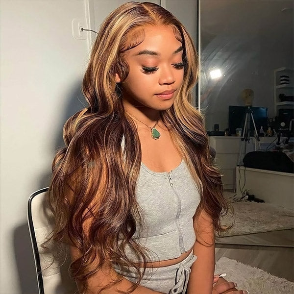 Beginner Friendly Highlight Wigs P4/27 Body Wave 13x4 Lace Front Wigs Pre Bleached Ready To Go Wigs