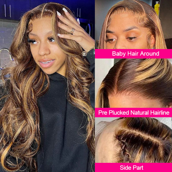 Beginner Friendly Highlight Wigs P4/27 Body Wave 13x4 Lace Front Wigs Pre Bleached Ready To Go Wigs