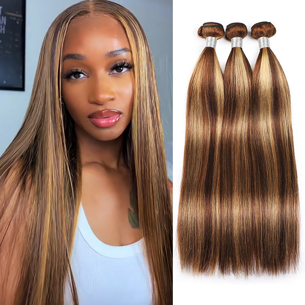 Overnight Shipping P4/27 Highlight Hair 3 Bundles Body Wave Straight Hair Extensions