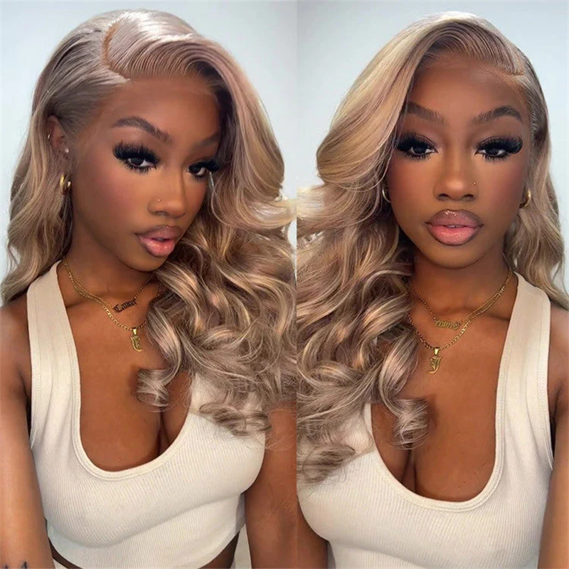 P18/613 Blonde Highlight Human Hair Wigs Body Wave HD Lace Frontal Glueless Wigs