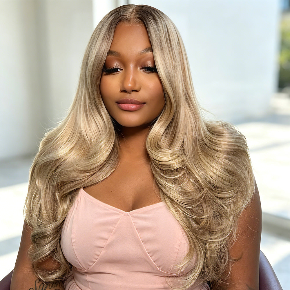 Hairsmarket P18/613 Blonde Highlight Human Hair Wigs Body Wave HD Lace Frontal Glueless Wigs
