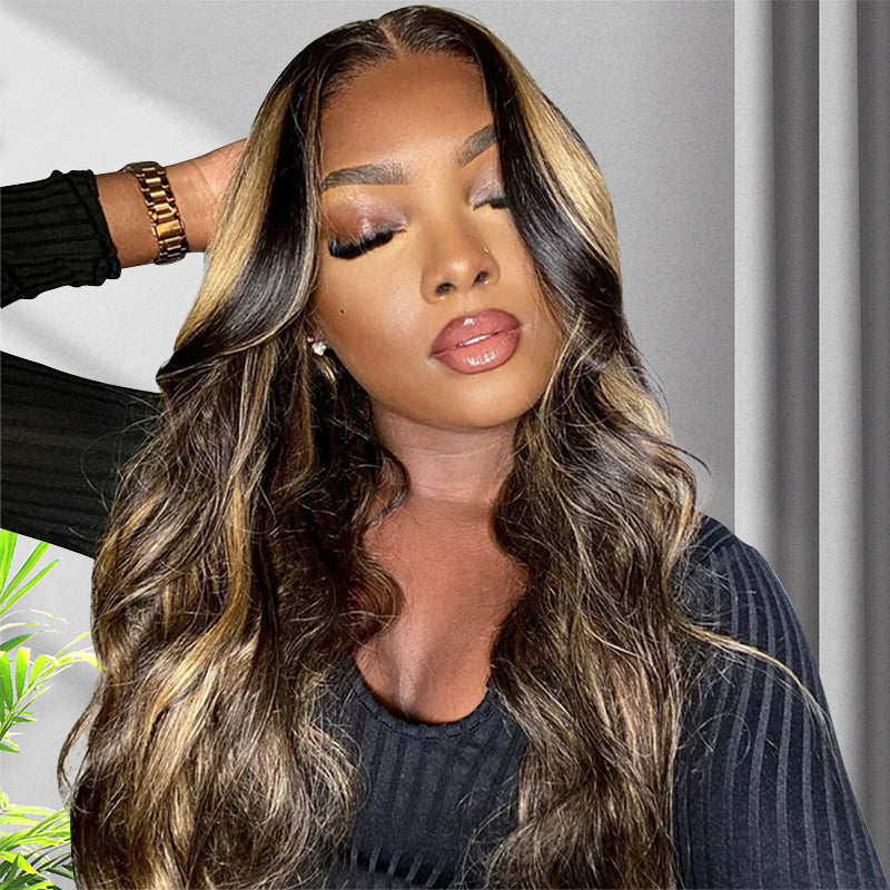 Balayage Honey Blonde Highlight P1B/27 Color Lace Wig 13x4 13x6 Lace Glueless Wig Human Hair Body Wave HD Lace Wig