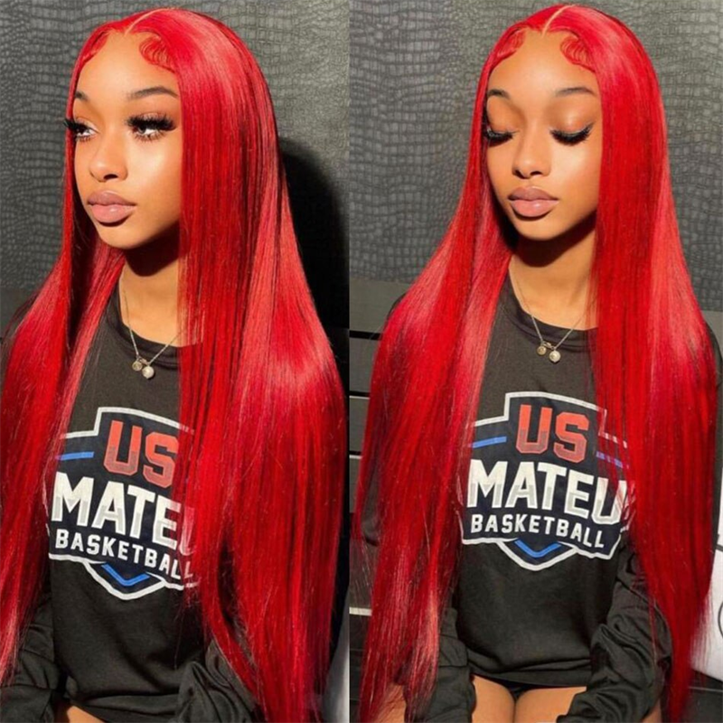 Red Human Hair Wigs Glueless Straight Wigs 13x4 HD Lace Front Wig 30 Inch Colored Wear and Go Wig