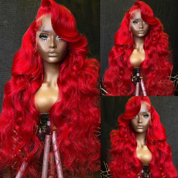 Red Lace Front Wig 13x4 Glueless Body Wave Human Hair Wigs Red Barbie Colored Lace Wigs 30 Inch