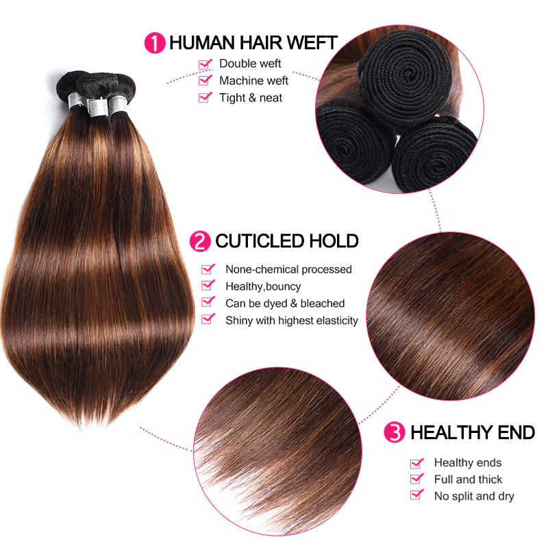 Hairsmarket Ombre Highlights T1B/4/30 Straight Human Hair 3 Bundles With Lace Closure