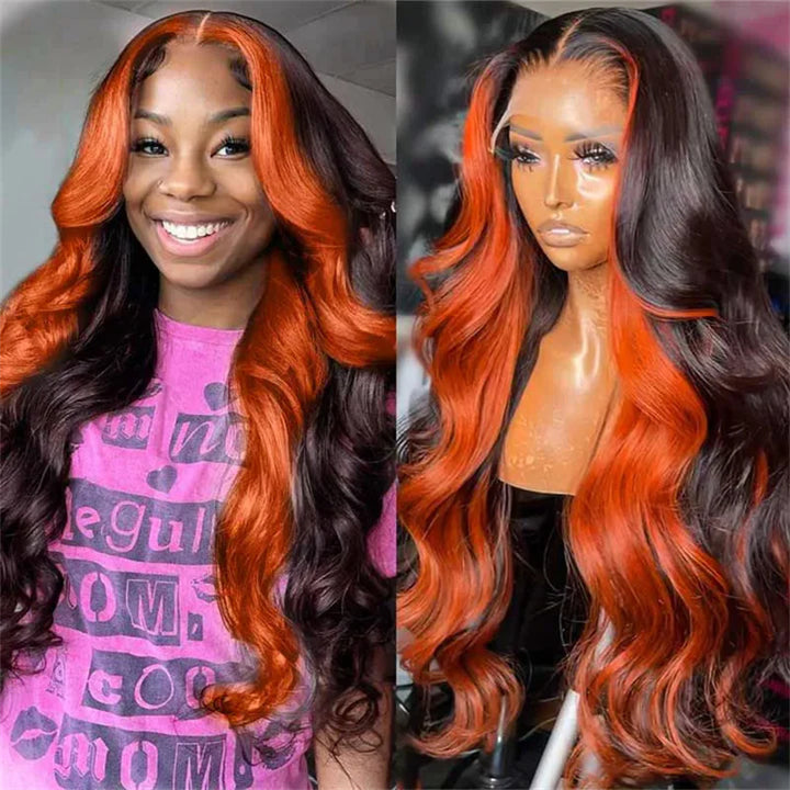 Hairsmarket Ginger Highlight Glueless Wigs 13x4 HD Lace Front Wig Colored Human Hair Wigs