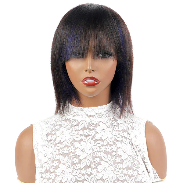 Machine Made Wigs with Bangs Straight Bob Wigs Ombre Human Hair Wigs