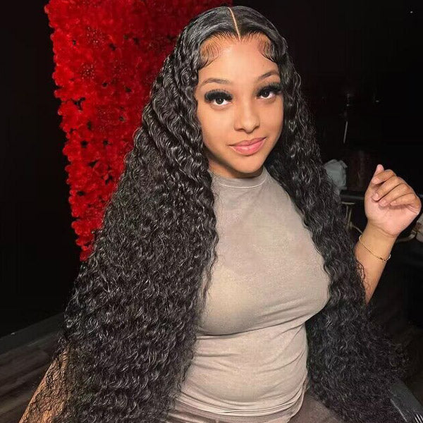 Pre Bleached Knots Glueless Human Hair Wigs Water Wave 13x6 HD Lace Front Wigs