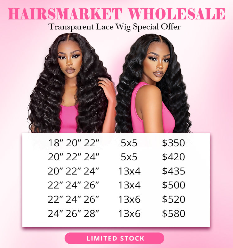 Wholesale | Hairsmarket HD Transparent lace Wigs Pre Plucked Human Hair Wigs Wholesale Deal 3 Pcs 180% Density