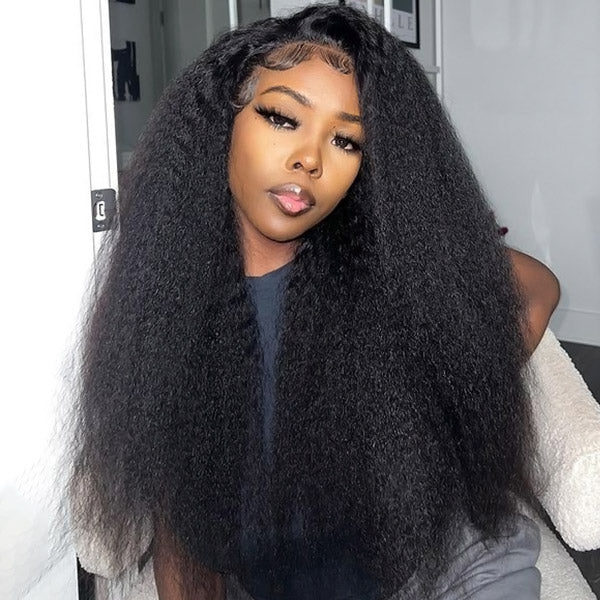 Kinky Straight Wear & Go Wigs Yaki Hair HD Transparent 13x6 Lace Front Wigs Pre Bleached Knots
