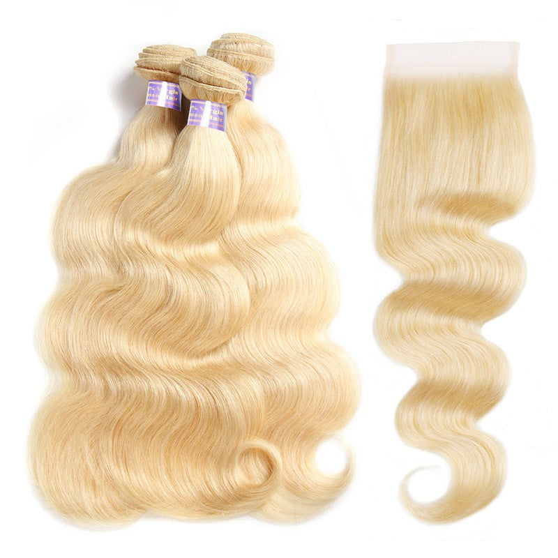 Hairsmaket Colored Bundles 613/Brown/Ginger/Highlight Human Hair Bundles with Closure