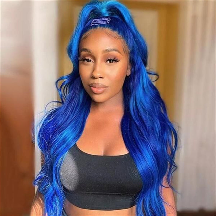 Blue Wig Body Wave 13x4 HD Lace Front Wig Colored Human Hair Wigs