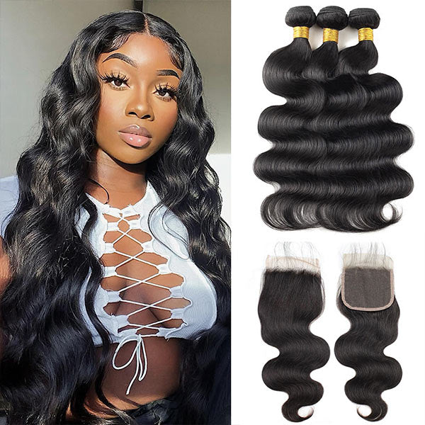Overnight Shipping 100% Human Hair 3 Bundles With 4x4 Lace Closure Body Wave Straight Hair