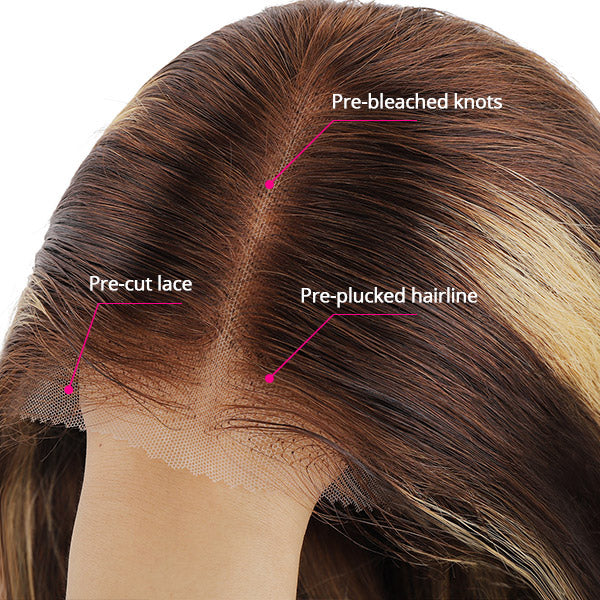 Hairsmarket Highlight Glueless Straight Wigs 5x5 Lace Closure Wigs P4/27 Pre Cut HD Lace Wig No Glue