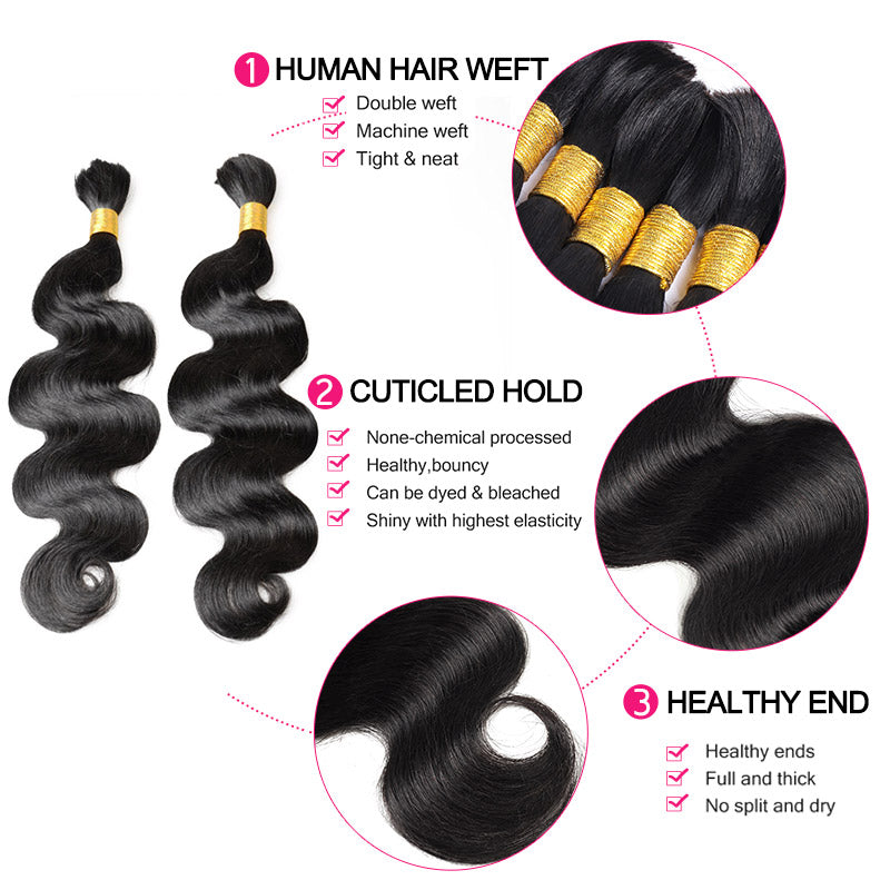 Body Wave Bulk Hair Extensions 3 Bundles Human Hair For Boho Knotless Braiding