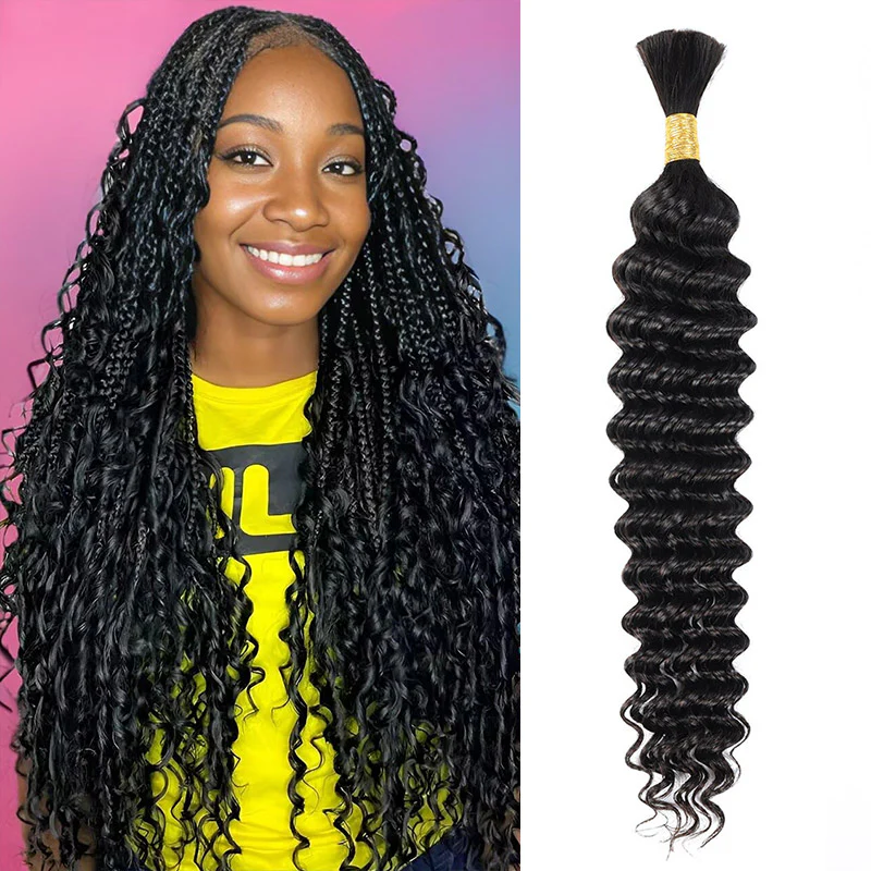 Hairsmarket Human Boho Bulk Braiding Hair Extensions Deep Wave 