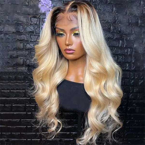 613 Blonde Wig With Brown Roots Body Wave T4/613 Ombre Blonde Lace Front Wigs