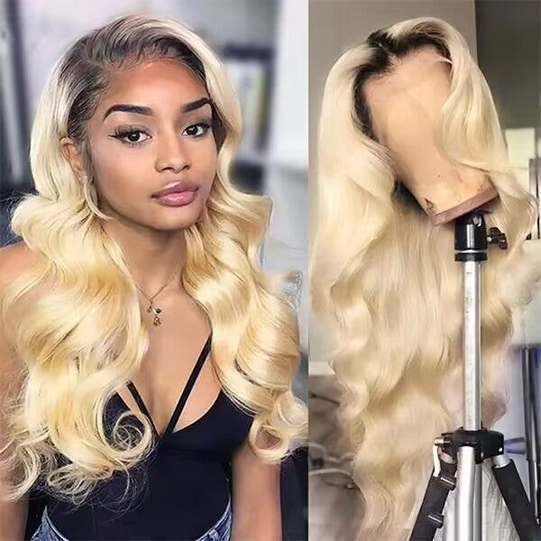 Ombre 613 Lace Front Wigs 1B/613 Body Wave Human Hair Lace Part Wig